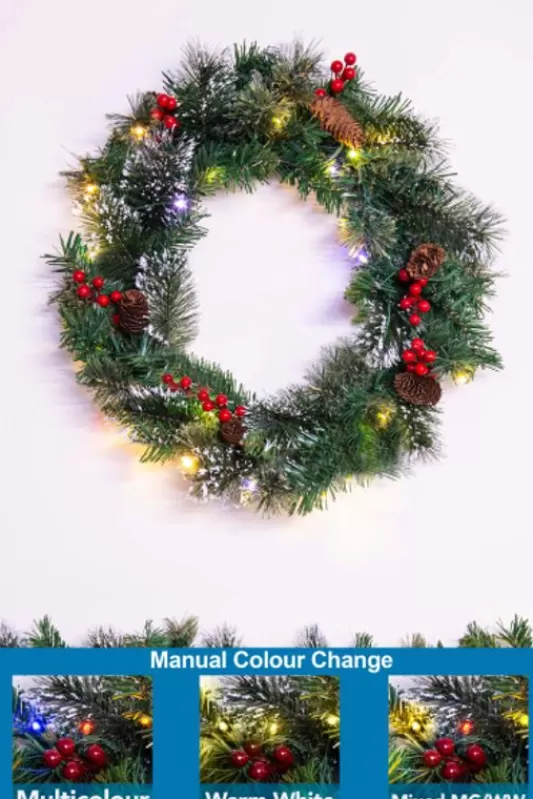 Pre-Lit Christmas Wreaths<Christmas Tree World 50Cm Pre-Lit Decorated Mixed Pine Wreath Warm White/Multicolour Leds