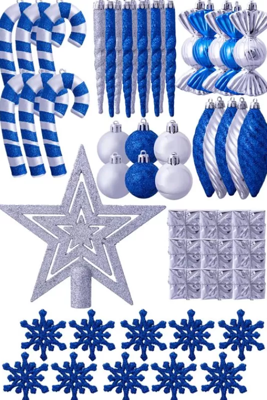 6 Foot Pre Lit Christmas Trees<Christmas Tree World The 128Pc Blue & Silver Full Heavy Coverage Bauble Set (6Ft Trees)