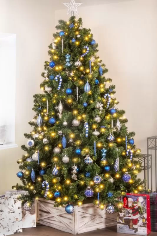 6 Foot Pre Lit Christmas Trees<Christmas Tree World The 128Pc Blue & Silver Full Heavy Coverage Bauble Set (6Ft Trees)