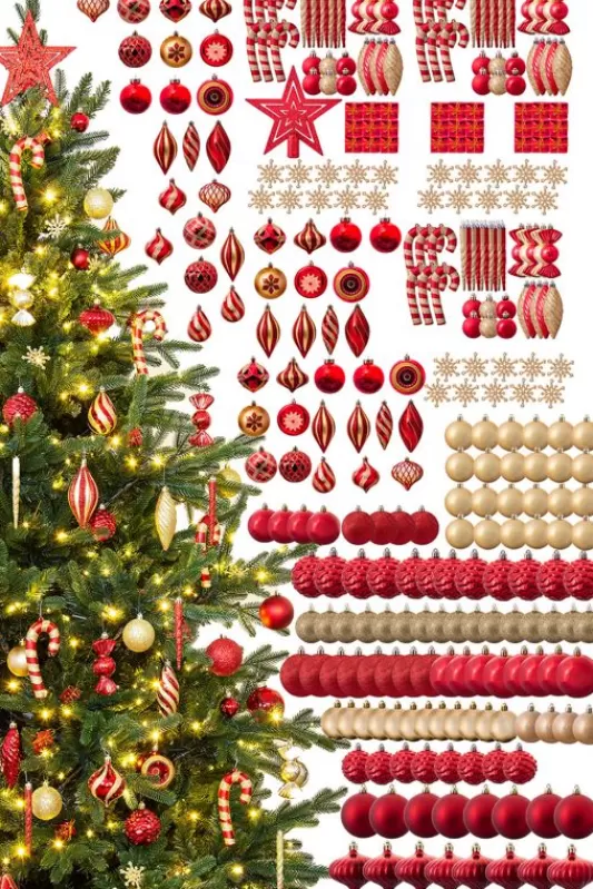 9 Foot Pre Lit Christmas Trees<Christmas Tree World The 288Pc Red & Gold Full Heavy Coverage Bauble Set (9Ft Trees)
