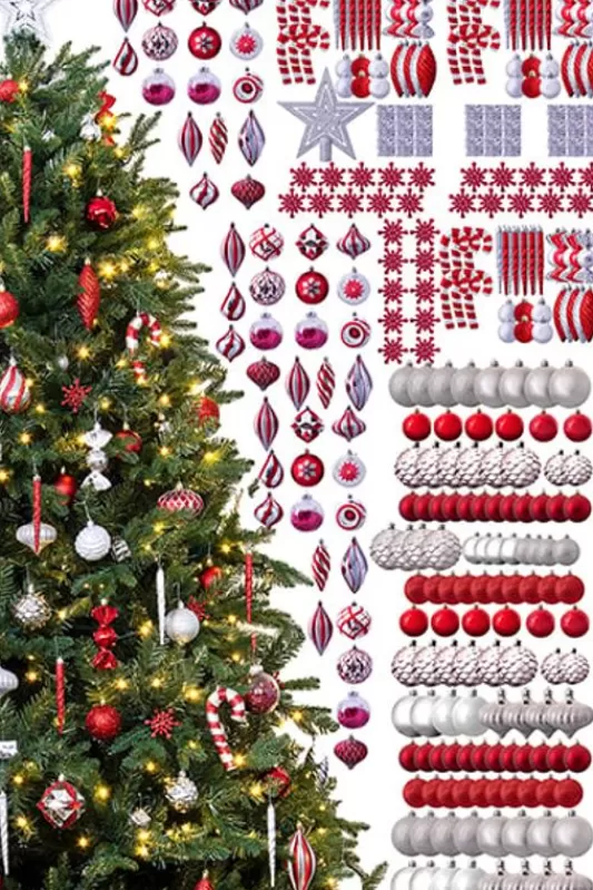 9 Foot Pre Lit Christmas Trees<Christmas Tree World The 288Pc Red & Silver Full Heavy Coverage Bauble Set (9Ft Trees)