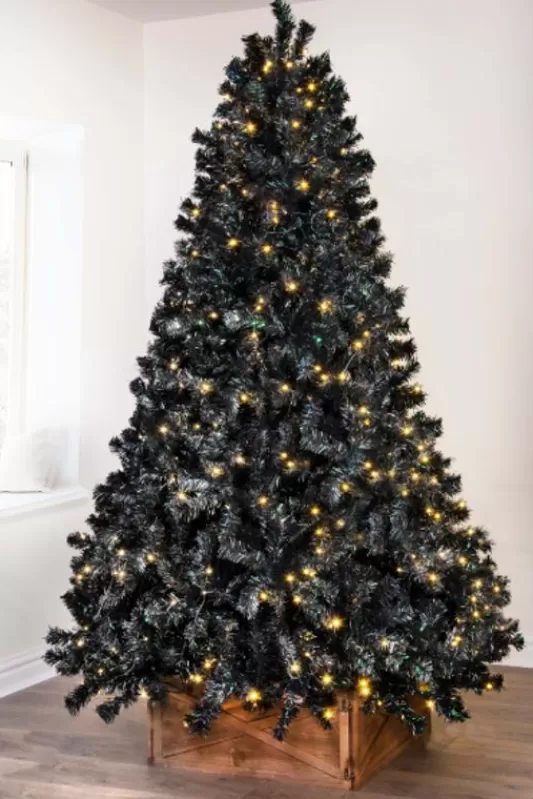 7 Foot Pre Lit Christmas Trees<Christmas Tree World The 7Ft Pre-Lit Black Iridescence Pine Tree With Warm White Lights