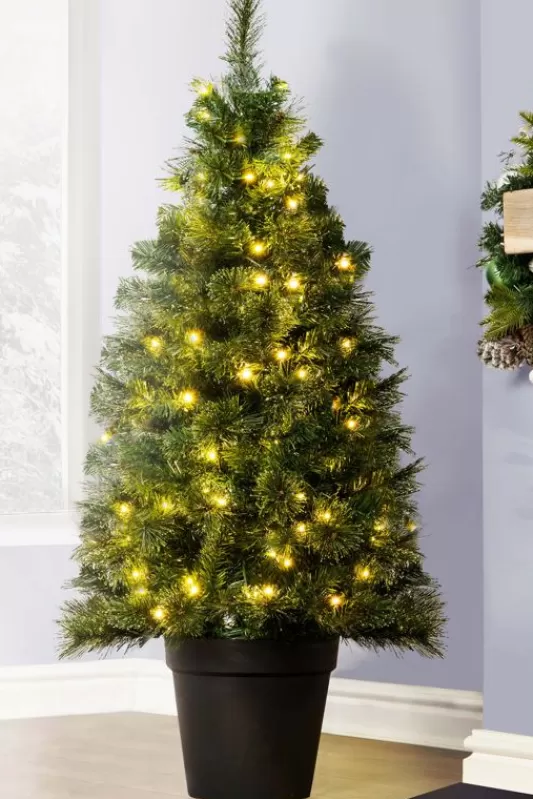 Outdoor Artificial Trees<Christmas Tree World The Pre-Lit Majestic Dew Pine Potted Tree (3Ft To 4Ft)